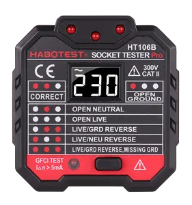 美国插头Habotest HT106B插座测试仪带LED指示灯LCD电压显示110V/220V家装电力测试仪