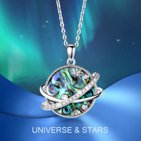 Mode Femmes 925 Sterling Argent Nacré Étoile Planète Pendentif Collier
