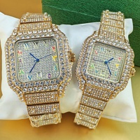 Montre Homme de Luxe Carrée Bling Ciel Étoilé Hip Hop Iced Out Lumineuse Arabe Or Quartz Diamant Montre Couple