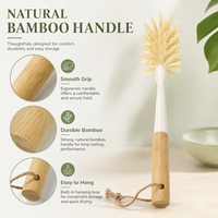 Ensemble de 2 brosses de nettoyage pour bouteilles et tasses à long manche en nylon, avec manche en bois de bambou naturel et corde de suspension, pour cuisine