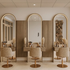 Moderna Estación de Peluquería |   Mesa de <span class=keywords><strong>Barber</strong></span>ía Personalizada y Juego de Espejo LED |   Solución Integral de Muebles y Diseño para Salones de Belleza - Product Image 1