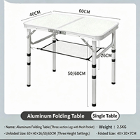 Table pliante légère en aluminium portable avec 3 hauteurs réglables et rangement en maille pour le camping, les pique-niques, la plage, la pêche, le jardin et la terrasse