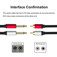 Câble adaptateur audio stéréo 2 6.35MM vers 2 RCA mâle Câble audio stéréo double 6.35MM vers 2 RCA
