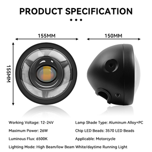 Espumoso12V-24V <span class=keywords><strong>LED</strong></span> sương mù lái xe đèn 50 Wát 5.75 inch Vòng <span class=keywords><strong>Led</strong></span> Đèn Pha nhôm xe máy Đèn với thiên thần Halo Ring cho xe - Product Image 3