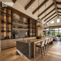 Buffet de salle à manger en chêne intégré de style américain moderne avec îlot de cuisine intégré et bar pour grande pièce ouverte