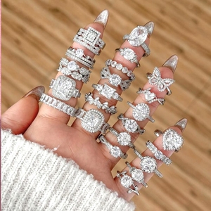 Anillos de plata de acero inoxidable con piedra azul real para mujer, anillo de oro blanco de 9k con diamante radiante, anillo de plata 9.25 - Product Image 1