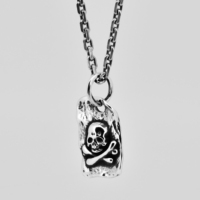 Pendentif à breloques en argent poli, crâne de Vampire noir, étiquette de chien, croix