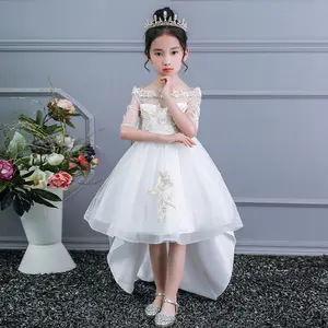 Robes de mariée courtes et longues pour petite fille, nouveau design, Style chinois, tenue de mariage, pour enfants de 3 à 5 ans, blanc, redingote, 2099