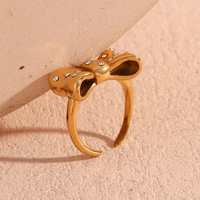 Été chaud nouveau à la mode 18K PVD plaqué or rose en acier inoxydable cravate anneau classique arc papillon conception ouverte pour les fêtes