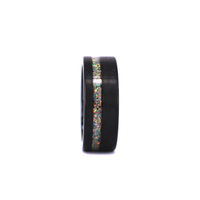 Bague de mariage élégante en tungstène noir avec incrustation d'opale blanche pour hommes
