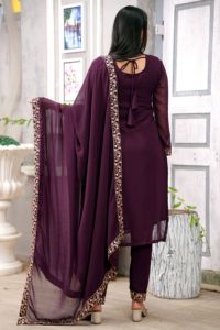 Premium womens festive georgette salwar suit set with <b>sequins</b> embroidery <b>top</b> trouser dupatta stitched ethnic wear - Product Image 3
