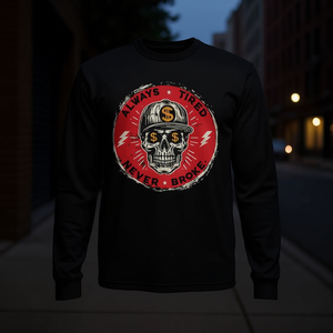 T-shirt à manches longues Always Tired Never Broke Skull, col rond noir, vêtements unisexes - Product Image 3