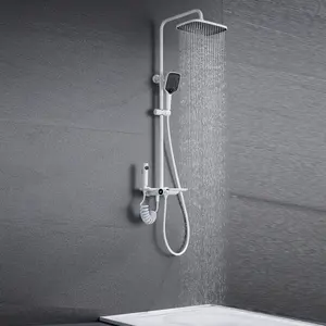 Ensemble de douche en cuivre Smart LED affichage numérique température 3 fonctions douchette à main pommeau de douche à effet pluie blanc système de robinet de salle de bain