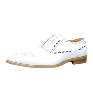 Chaussures Oxford pour hommes en cuir véritable blanc, bout pointu, à lacets, respirantes, chaussures de mariage antidérapantes, chaussures habillées de bureau, toutes saisons - Product Image 5