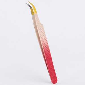 Pinzas de Precisión para Pestañas, Chapadas en Oro, Punta Curva, Color Rosa, para Aplicación de Extensiones de Pestañas, Herramientas de Belleza - Product Image 1