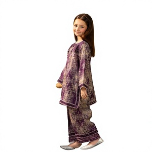 Kids Clothing 2026 -Wholesale Girls Purple Floral Cotton Kurta <b>Loose</b> Fit Round Neck Long Sleeve Modest Daily <b>Dress</b> 100% quality - Product Image 3