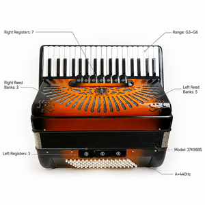 Accordéon professionnel DFTF 2026, style clavier <span class=keywords><strong>italien</strong></span>, 37 touches, 96 basses, 7-3 commutateurs, 3-5 rangées de ressorts - Product Image 1