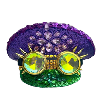 Chapeaux de Capitaine Personnalisés en Gros (3 MOQ) avec Paillettes Violette et Verte, Lunettes Steampunk Dorées, Casquettes de Fête pour Femmes pour Rave et Festivals de Musique