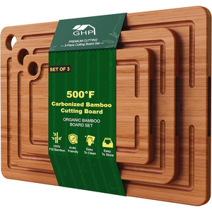 Juego de tablas de cortar de bambú carbonizado de 3 capas, antihongos, aptas para cuchillos, no tóxicas, antideslizantes, para cocina y carnicerí<span class=keywords><strong>a</strong></span> - Product Image 1