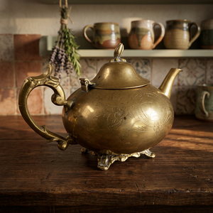 Vintage Brass Teapot With Lid And Handle Engraved Floral Design Water Pot <b>Kettle</b> - Product Image 6