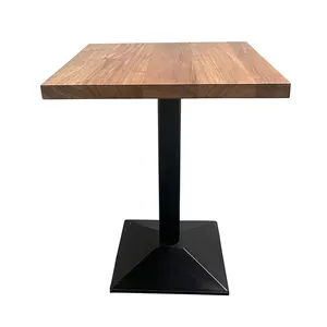 Uso comercial Wooden Restaurant Cafe Table Square Walnut Wood Top Metal Base Mesa De Jantar para Restaurante