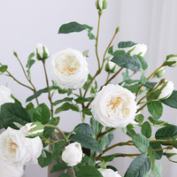 Roses artificielles roses à toucher réel de 70 cm, 3 têtes, fausses roses Austin pour la décoration de mariage, de la maison ou de centre de table