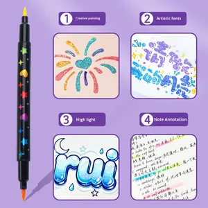 Juego de 12 Marcadores de Doble Punta con Purpurina <span class=keywords><strong>Bicolor</strong></span>, Rotuladores de Acuarela para Diario, Solubles en Agua, No Borrables, 24-96 Colores - Product Image 4
