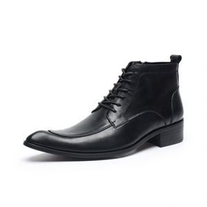 Mocassins pour hommes en cuir de vache souple, imperméables, à bout pointu, à lacets, pour l'automne, idéaux pour les banquets et événements sociaux, avec talon compensé. - Product Image 2