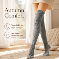 Großhandel Herbst Winter Damen Atmungsaktive Overknee-Beinwärmer Röhrensocken Indoor Mode Lässige Gestrickte Socken