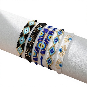 Nueva Pulsera Miyuki de Estilo Europeo Americano con Ojo Turco, Patrón Geométrico de Inspiración Étnica, Cuentas de Vidrio Esmaltado, para Turistas - Product Image 1