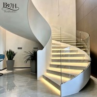 Escalier hélicoïdal préfabriqué en acier inoxydable avec marches en bois et éclairage LED, colonne centrale, pour petite villa, loft ou maison intérieure