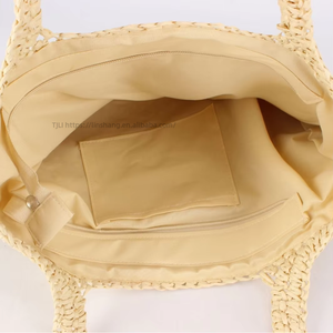 Bolso de Hombro de Cuerda de Papel Tejida de Nueva Generación con Cremallera, Poliéster, Tamaño Grande - Para Uso Diario, Ocio, Viajes, Vacaciones en la Playa, Tanjing - Product Image 3
