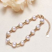 Bracelet en perles d'eau douce plaqué or 18 carats HECATE, perles rondes de 8 mm, qualité AA, certifié par un tiers, pour femmes