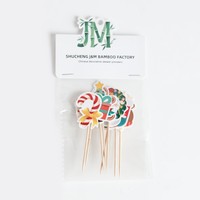 Vente en gros de pics à gâteau Jimao écologiques en bambou, réutilisables, design canne à sucre, pour la décoration de pâtisseries d'anniversaire