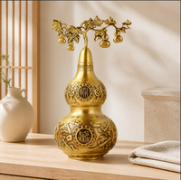 Ornement en laiton antique en forme de gourde chinoise avec motif traditionnel Fu Lu Hulu, artisanat décoratif Feng Shui pour la maison, le bureau ou comme cadeau