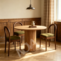 Table à manger ronde en bois crème, table à manger moderne avec base cylindrique en bois de caoutchouc cannelé pour salle à manger