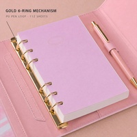 Carnet à couverture rigide en cuir PU rose rechargeable à feuilles mobiles