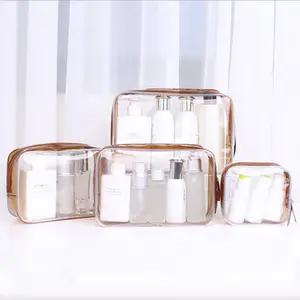 Tas Make Up Perjalanan dengan Minimal Pesanan, Tas Kosmetik Riasan PVC Transparan Bening