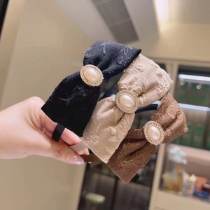 Bandeaux à carreaux avec nœud papillon pour femmes, avec décor de perles, accessoires pour cheveux décontractés pour l'automne et l'hiver 2023 - Product Image 3