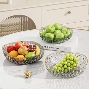 Fruit Platter Round Glass With Gold Rim For Living Room <b>Coffee</b> <b>Table</b> Decor Simple Style - Product Image 1