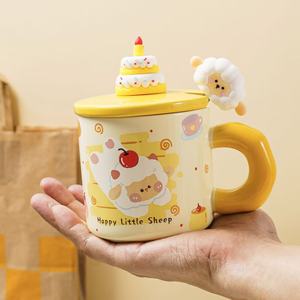 Caneca de Cerâmica com Design de Ovelha Fofa, Tampa e Colher, Alto Valor Estético, Presente de Aniversário, Caixa de Presente Criativa, Lembrança - Product Image 3