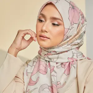 Digital Print Malaysia Tudung Shawl Printed Pearl Chiffon Hijab Scarf Floral Shawls Headscarf Wraps for Women Foulard Bufanda