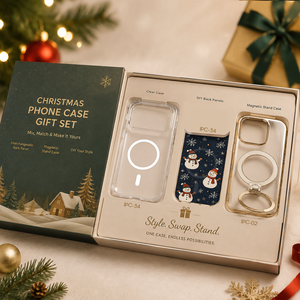 Ensemble cadeau de coques de téléphone de Noël IPC-34, support magnétique transparent avec panneau arrière Bonhomme de neige, support interchangeable en plastique tendance style DIY - Product Image 1