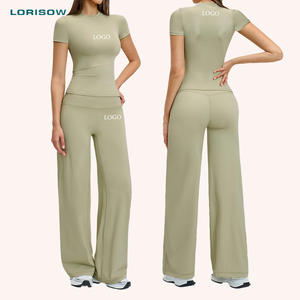 LORISOW Damen Sportbekleidung Fitness-Set Atmungsaktive Sportkleidung Kurzarm-Oberteil Yoga Schlaghose Fitness 2-teiliges Yoga-Set - Product Image 1