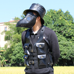 Masque de docteur de la peste à bec d'oiseau avec chapeau et gilet, taille unique, noir, accessoire de cosplay - Product Image 1