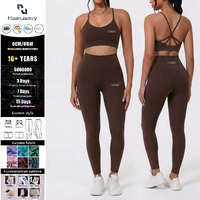 Ensemble de yoga 2 pièces uni pour femme : Soutien-gorge de sport respirant à dos croisé + Legging taille haute sans couture pour la gym et le fitness