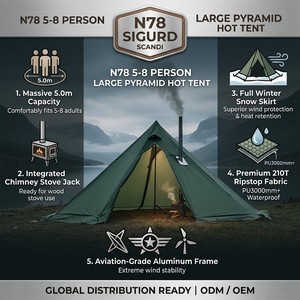 Carpa Grande para 5-8 Personas con Abertura para Estufa y Protección contra Nieve, 4 Estaciones, 210T Ripstop, Diseño a Cuadros, para Exteriores, Capacidad Profesional de 5.0m - Product Image 4