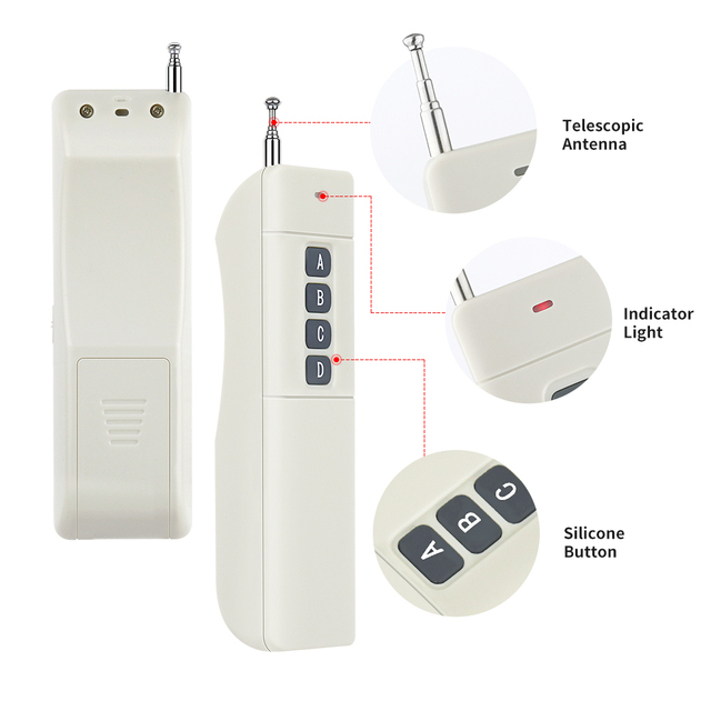 High Power 4CH Remote Control Transmitter 433MHz Learning Code Wireless Switch with 100m Range and Metal Construction