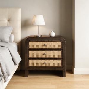 Commode de chambre à coucher de style nordique en rotin avec placage en bois de saule et poignée en fer - Product Image 6