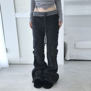 Pantalon en tricot à jambes droites avec cordon de serrage et blocs de couleur, pour femmes, décontracté, sportif, vêtement de maison, pantalon long polyvalent - Product Image 2